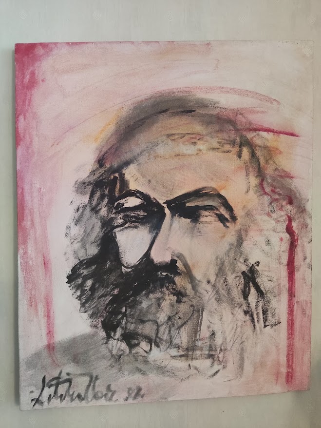 Portrait peint sur toile, technique mixte
